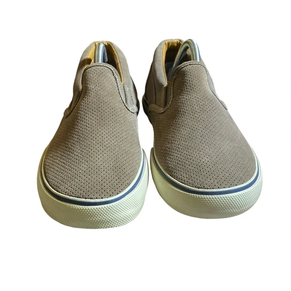 Sperry Top-Sider striper Slip-On Boat shoes Sneakers Men Size 9M Tan/Ecru Suede